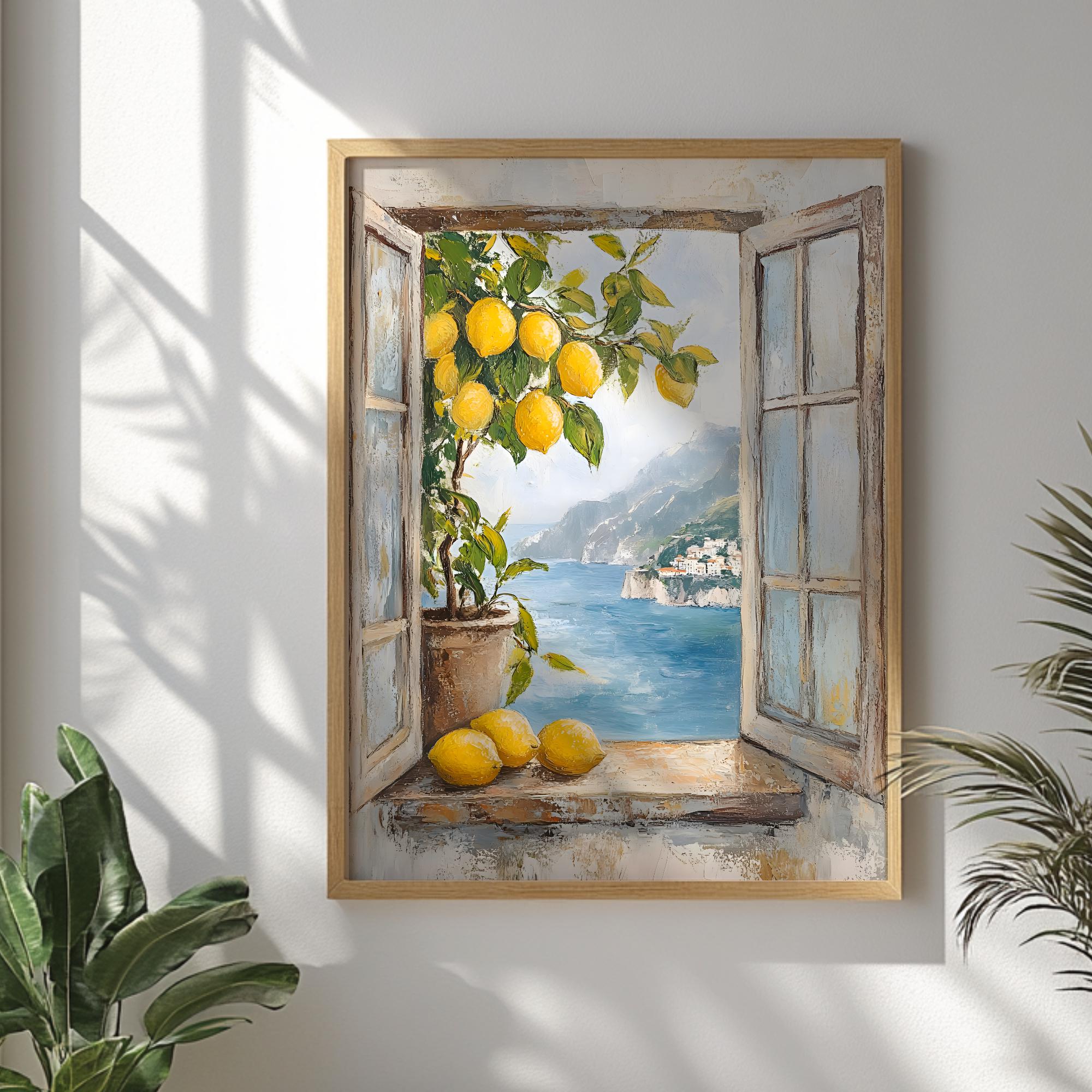 Mediterranean Window Lemon Tree Printed Wall Art, Italian Kitchen Decor ...