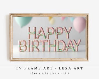 Happy Birthday Samsung Frame TV Art Glitter Birthday Party Painting Celebration Decor TV Screensaver Balloon Party Decor, Digital Download