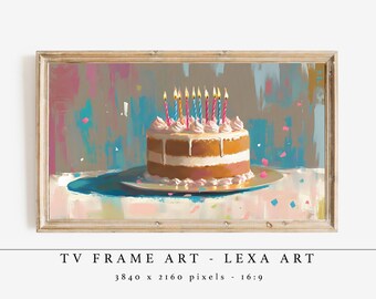 Birthday Cake TV Frame Art, Happy Birthday Digital Download, Samsung Frame Party Decor, Celebration TV Artwork, Festive Cake Wall Art