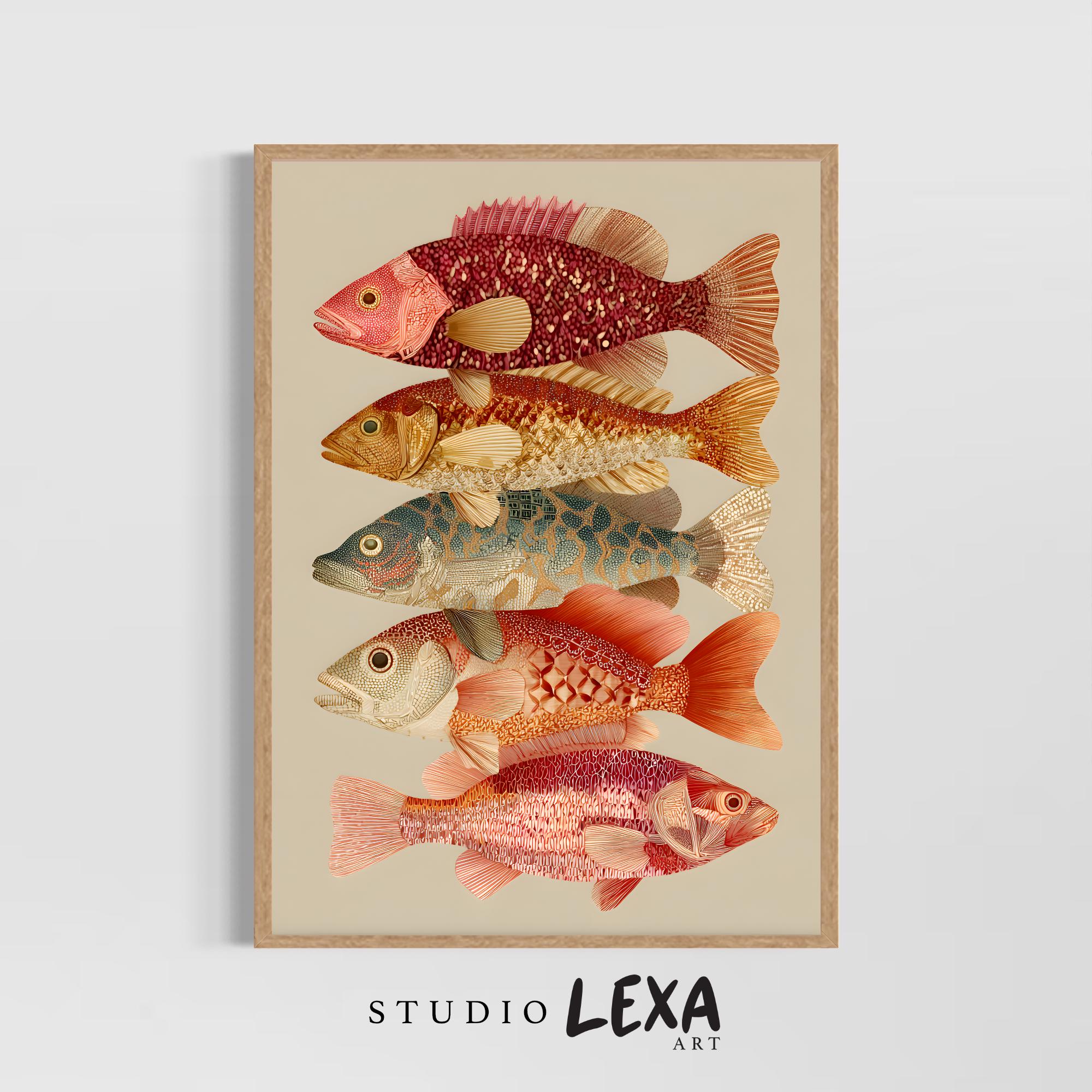 Coastal Fish Wall Art Print, Coral Nautical Decor, Beach House Poster ...