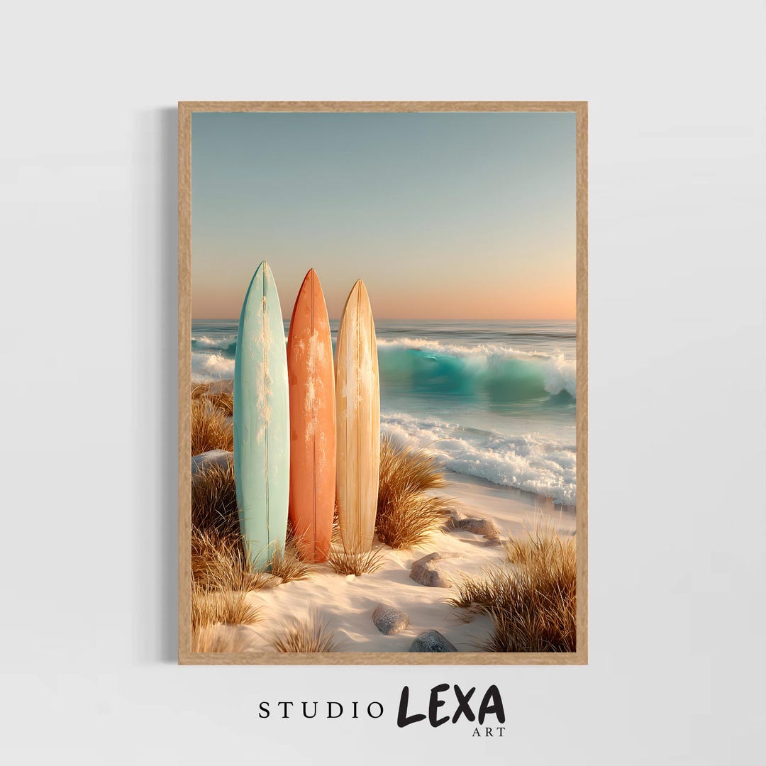Surfboard Beach Poster Coastal Wall Art Sunset Ocean Print Tropical ...
