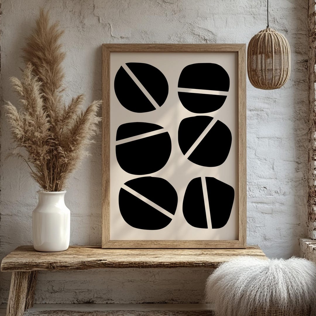 Minimalist Abstract Wall Art Print, Modern Black and Beige Geometric ...
