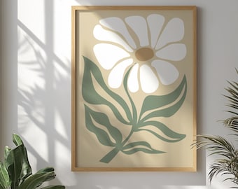 Abstrakte botanische gedruckte Wandkunst, minimalist Blumen-Plakat, neutrales Blumendekor, Mid-Century moderne Naturwandkunst Wohndekor