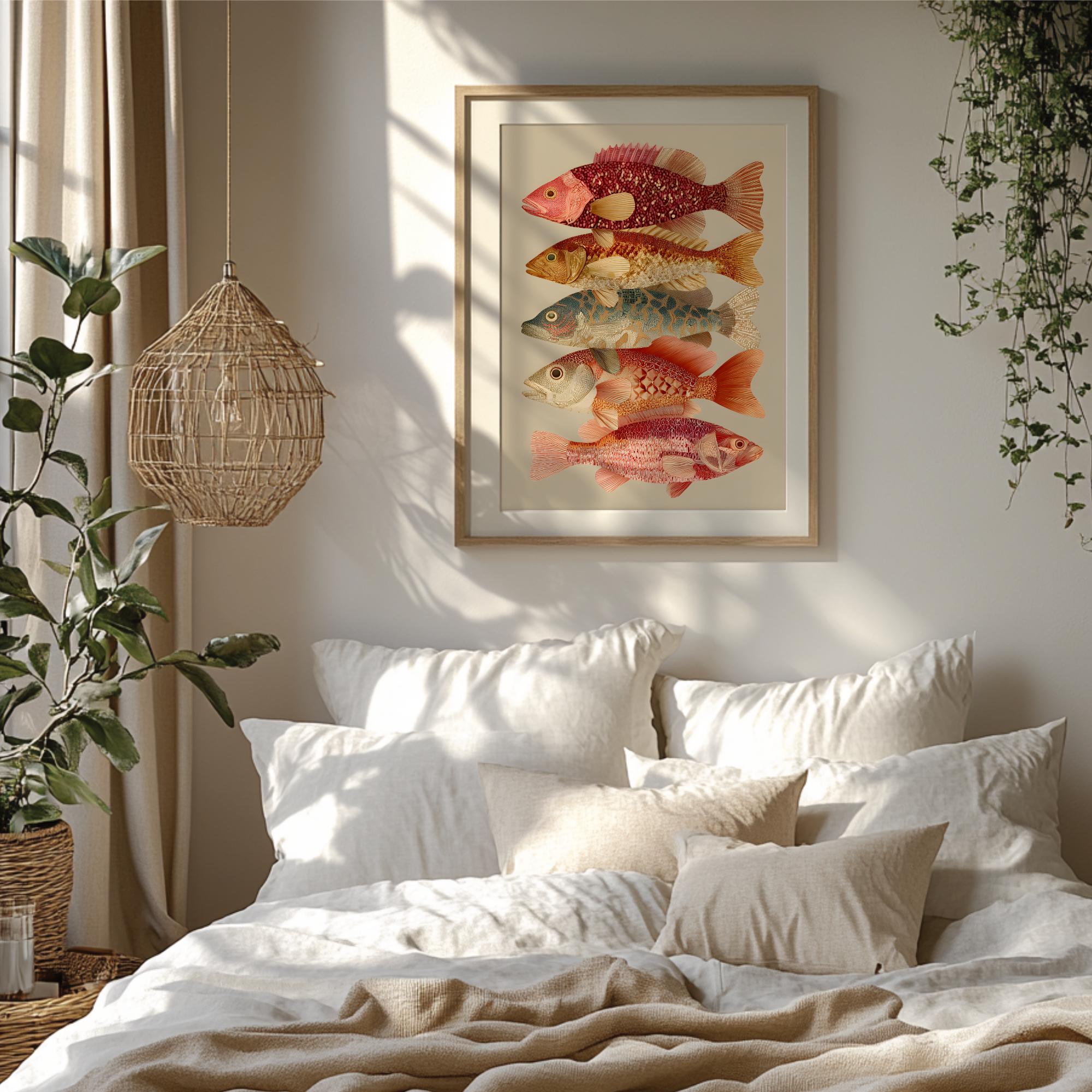 Coastal Fish Wall Art Print, Coral Nautical Decor, Beach House Poster ...