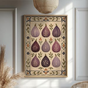 Fikonväggkonsttryck, medelhavsköksinredning, vintage fruktposter, lila botanisk konstverk, rustik lantlig stil, Cottagecore-inredning