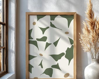 Große abstrakte Blumen Wandkunst, grüne moderne florale DRUCKBARE Kunst, botanische Kunstwerk für Wohnzimmer, zeitgenössische grüne Blumenwanddekor