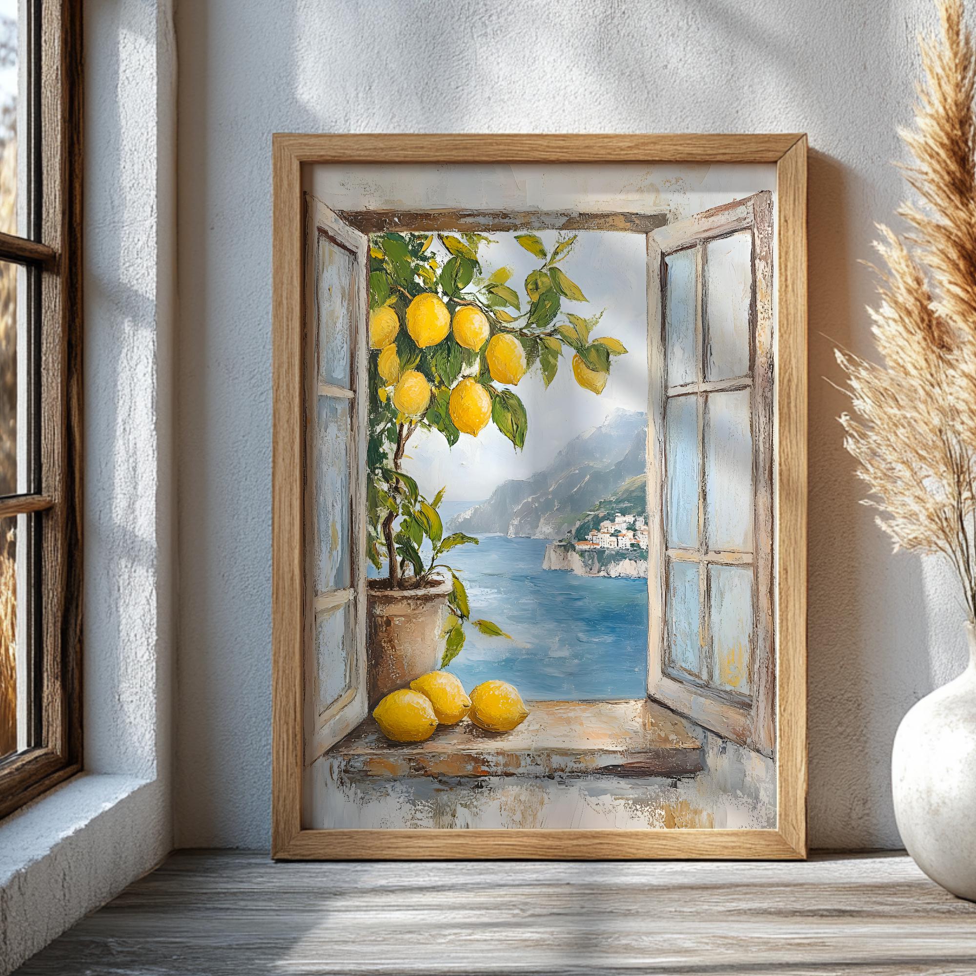 Mediterranean Window Lemon Tree Printed Wall Art, Italian Kitchen Decor ...