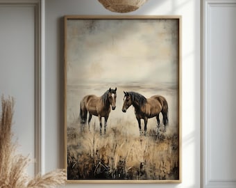 Arte murale rustica raffigurante un cavallo, stampa in stile fattoria western, poster raffigurante un cavallo di campagna, decorazione murale rustica da ranch, opera d'arte equina, stampa di animali della natura