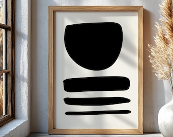 Sztuka ścienna drukowana w stylu Mid Century Modern, skandynawska sztuka abstrakcyjna, minimalistyczna geometryczna dekoracja ścienna do salonu lub biura, sztuka współczesna