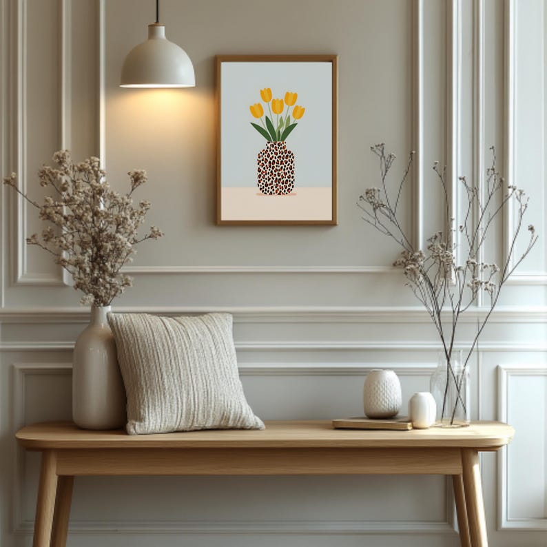 Tulip Wall Art Print, Floral Vase Artwork, Leopard Print Vase Poster ...