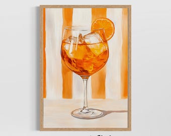 Cocktailmuurkunstprint, Italiaanse zomerkeukendecor, poster zomerdrankje, retro barmuuraccent, levendig oranje drankkunstwerk