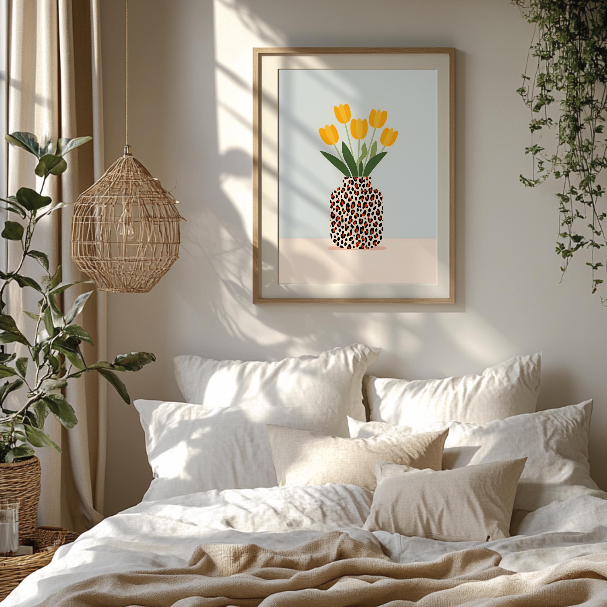Tulip Wall Art Print, Floral Vase Artwork, Leopard Print Vase Poster ...