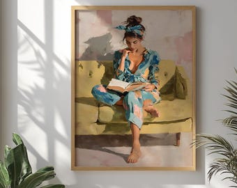 Modern Wall Art Print, Relaxed Lifestyle Sofa Painting, Cozy Home Decor Poster, Contemporary Living Room & Reading Corner Artwork