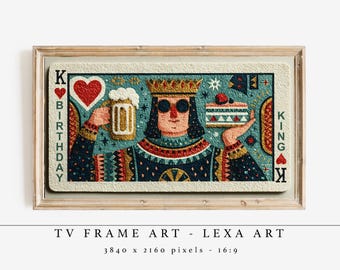 Birthday King TV Art, Retro Playing Card Wall Art, Fun Birthday Decor, Colorful Frame TV Digital Download, Modern Party Artwork
