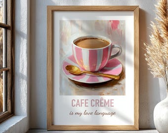 Coffee wall art print, cafe kitchen decor, coffee lover poster, modern coffee artwork, cafe crème wall print, barista gift idea, Kitchen Art