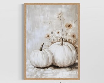 White Pumpkins Wall Art, Neutral Fall Decor Print, Rustic Autumn Farmhouse Poster, Minimal Thanksgiving Artwork, Cozy Harvest Wall Accent