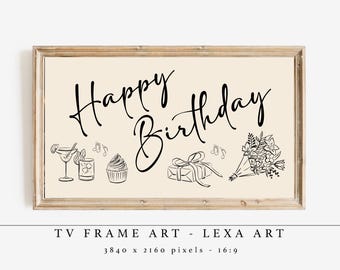 Happy Birthday TV Frame Art, Digital Download TV Artwork, Birthday Party Decoration, Modern TV Wall Art, Celebration Screen Decor, Instant