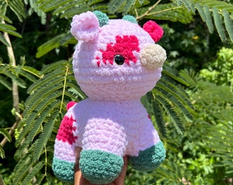 Large crochet strawberry cow plushie