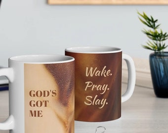 Kubek chrześcijański Wake Slay Pray God's Got Me