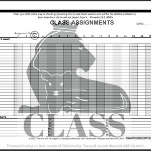 May include: A printable classroom assignment sheet with a gray lion graphic. The sheet is divided into 18 columns labeled with numbers 1 through 18. The sheet also includes a section for student names and assignments.