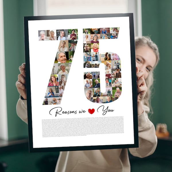 75th Birthday Photo Collage Canva Template 75th Birthday Gift For Woman 75 Reasons We Love You Picture Collage 75th Birthday Gift for Men