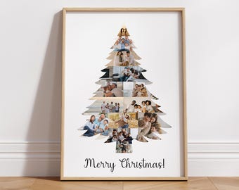 クリスマスツリーの写真コラージュCanvaテンプレート クリスマスツリーの写真コラージュ印刷可能 家族へのクリスマスプレゼント おばあちゃんへのクリスマスプレゼント