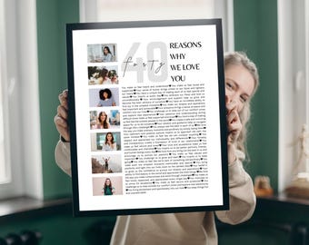 40th Birthday Photo Collage Canva Template 40th Birthday Picture Collage 40 Reasons Why We Love You Photo Collage 40th Anniversary Gift DIY