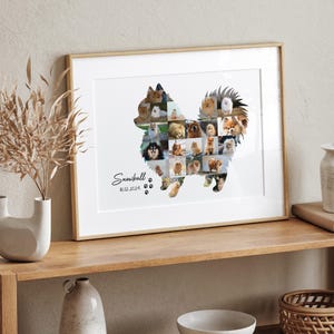 May include: A framed photograph collage of a dog, with the dog's name "Snowball" and the date "18.12.2024" printed below the image.