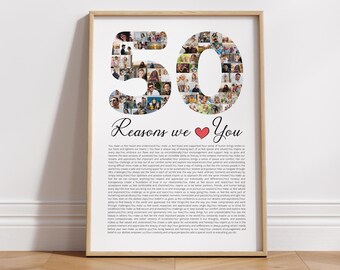 50 redenen waarom we van je houden bewerkbare sjabloon 50e verjaardagscadeau voor haar 50e verjaardagscadeau 50e verjaardag fotocollagesjabloon Canva-collage