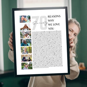 70 Reasons Why We Love You Photo Collage Canva Template Printable 70th Birthday Picture Collage Custom 70th Birthday Gift For Grandma DIY