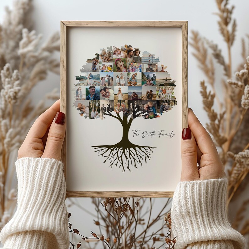 Printable Family Tree Photo Collage Canva Template Custom Family Tree ...