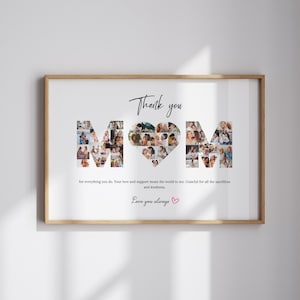 Modello di collage fotografico personalizzato per la festa della mamma su Canva, collage di foto per la mamma, regalo per la festa della mamma, regalo personalizzato per la mamma, collage di lettere fai da te