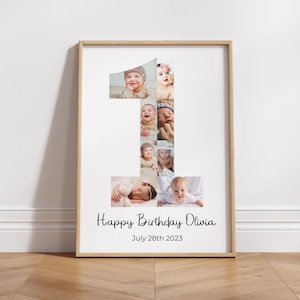 Collage de fotos con póster para el primer cumpleaños Plantilla de collage de fotos para el primer cumpleaños Regalo de primer cumpleaños personalizado para niño Regalo de primer cumpleaños para niña
