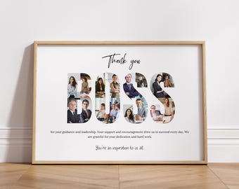 Plantilla de collage de fotos de jefe personalizada en Canva. Collage de fotos imprimible para el empleador. Regalo de los empleados. Collage de fotos para la jubilación.