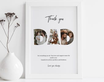 Pappa fotokollage Canva mall Fars dag fotogåva Redigerbar pappa bildkollage Utskrivbar fars dag fotokollage present från barn