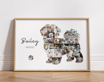 Plantilla de Canva para collage de fotos de mascotas, collage de fotos de perros, regalo para mamás de perros, marco para fotos de Shih Tzu, collage de fotos personalizado, regalo conmemorativo para mascotas Shih Tzu