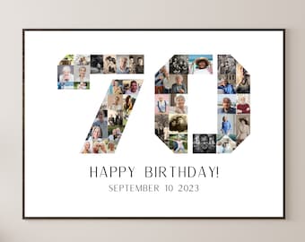 70th Birthday Photo Collage Template 70th Birthday Gift for Grandma 70th Birthday Gift for Grandpa Editable Canva Template Birthday Poster