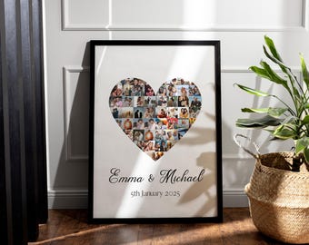 Plantilla de collage de fotos con forma de corazón personalizada Collage de fotos con forma de corazón Regalo de bodas Regalo de aniversario para él Regalo de aniversario para ella Marcos de lona