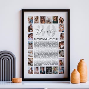 30th Birthday Photo Collage Canva Template 30 Reasons We Love You 30th Birthday Gifts For Women 30th Birthday Decor Birthday Gift For Him