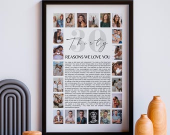 30e verjaardag fotocollage canvassjabloon 30 redenen waarom we van je houden 30e verjaardag cadeaus voor vrouwen 30e verjaardag decor verjaardagscadeau voor hem