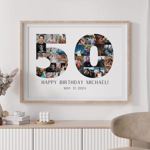 50th Birthday Photo Collage Canva Template Custom 50th Birthday Gift For Him 50th Anniversary Gift For Husband Editable Number Photo Collage