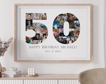 50th Birthday Photo Collage Canva Template Custom 50th Birthday Gift For Him 50th Anniversary Gift For Husband Editable Number Photo Collage