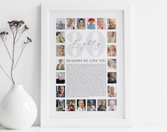 80 Reasons We Love You Photo Collage Canva Template 80th Birthday Picture Collage Gift For Grandma Custom Gift For Grandpa Printable Collage