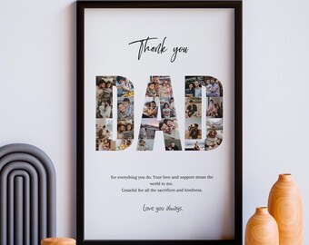 Custom Father's Day Photo Collage Canva Template Personalised Collage For Dad Printable Letter Collage For Fathers Day Gift From Kids
