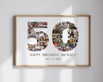 50th Birthday Photo Collage Canva Template Number Photo Collage Custom 50th Birthday Picture Collage For Mom Personalized 50th Birthday Gift