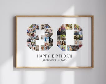 80th Birthday Photo Collage Template 80th Birthday Gift for Grandma Custom 80th Birthday Picture Collage Gift For Grandpa Canva Template DIY