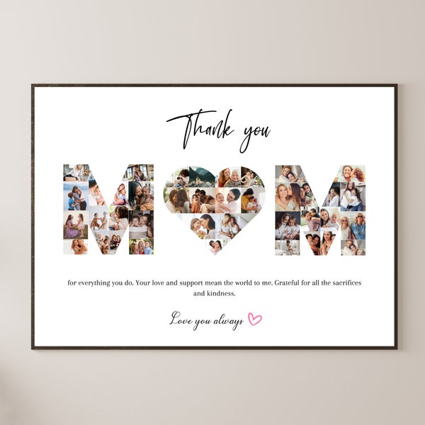Custom Mother's Day Photo Collage Canva Template Mom Picture Collage Mothers Day Gift For Mom Personalized Gift For Mum Letter Collage DIY