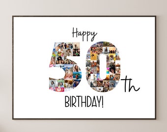 50th Birthday Photo Collage Template | Custom Birthday Gift | Number Photo Collage | Custom Photo Number Collage Gift | Canva Photo Collage