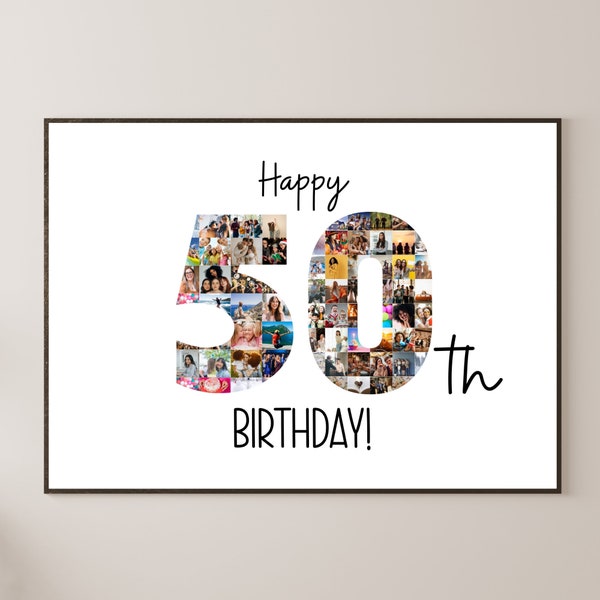 50th Birthday Photo Collage Template | Custom Birthday Gift | Number Photo Collage | Custom Photo Number Collage Gift | Canva Photo Collage