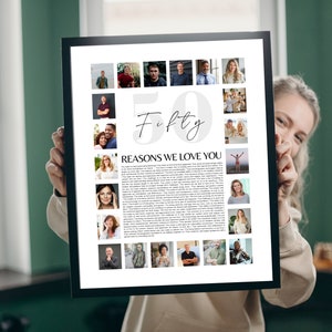 50 Gründe, warum wir Sie lieben Fotocollage Canva Vorlage bearbeitbar 50. Geburtstag Bild Collage Geschenk zum 50. Geburtstag 50. Geburtstag Dekor